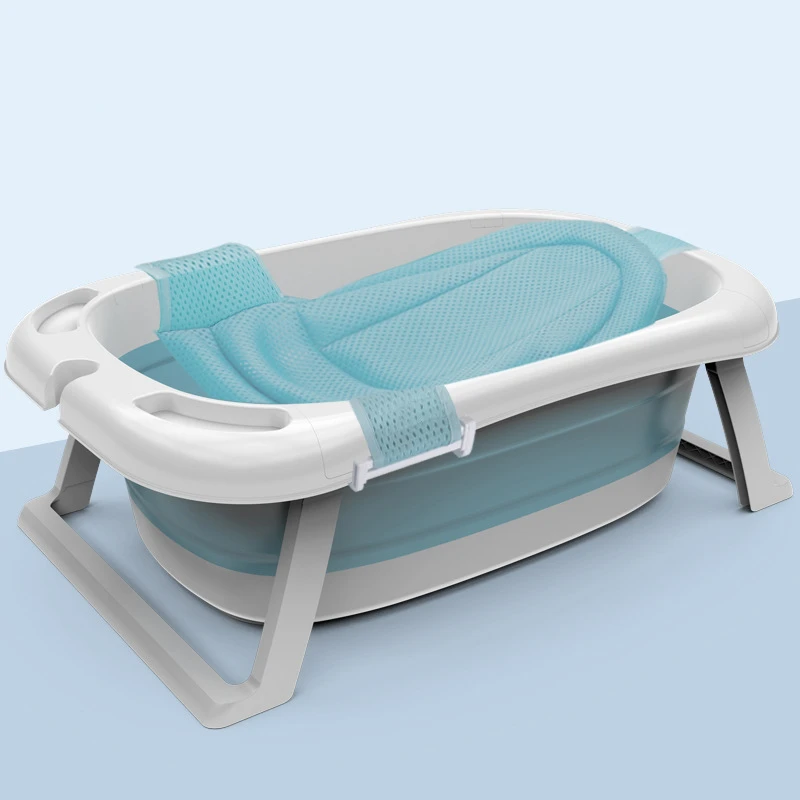 Blue with net Детские ванны для душа, многофункциональная Складная Ванна для детей, Seatable Reclining, увеличенная с термометром для воды, Детская ванна - Цвет: Blue with net