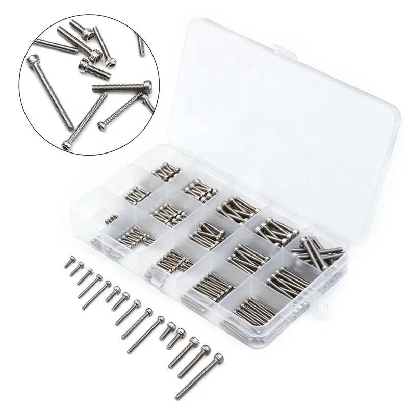 

300pcs/set Stainless Steel Socket Head Cap Screws Kit M2/M2.5/M3 Hexagon Hex Round Head Screw Bolt Fastener Accessories