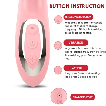 Double Tongue Cunnilingus Vibrators for Women Telescopic Rotating Dildo Heat Vagina Clitoris Stimulate Adult Sex Toys for Women 5