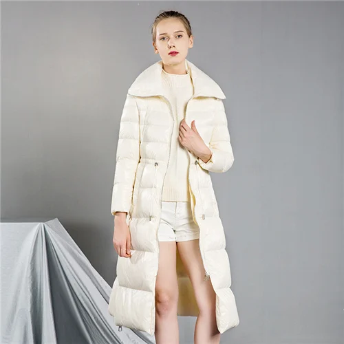 Новинка, корейский стиль, женский зимний пуховик, пальто, Тонкая зимняя длинная Стильная верхняя одежда для девушек, 90% белый утиный пух, пальто - Цвет: Beige