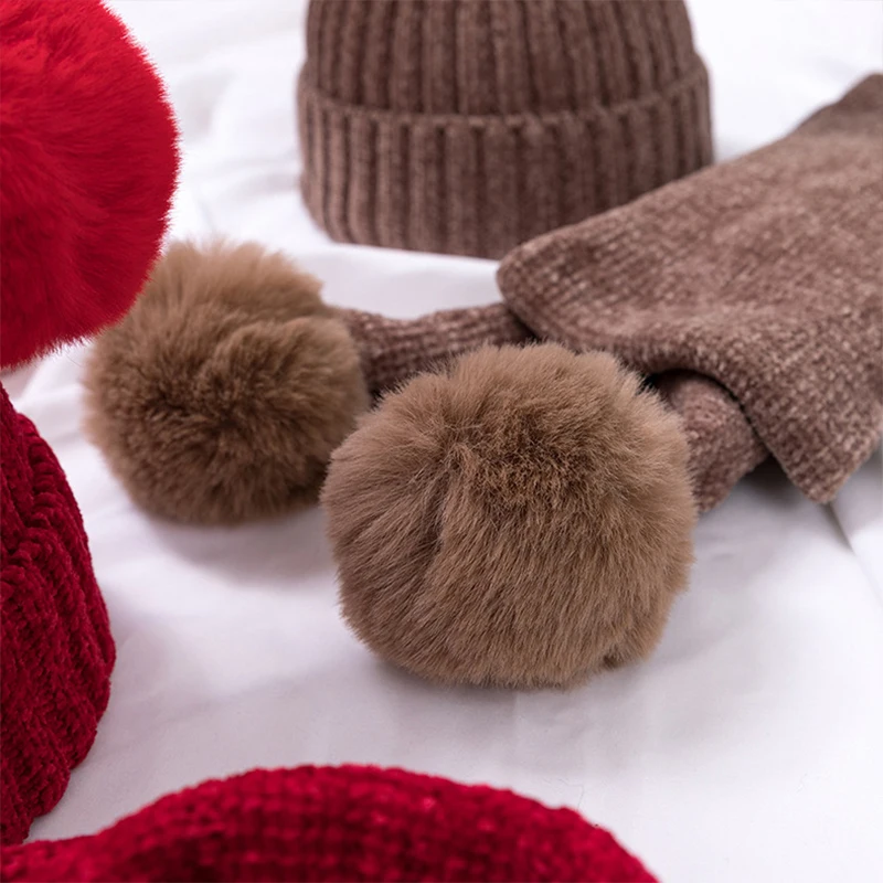 Вязаный детский набор из шапки и шарфа зимние детские шапочки с помпонами Теплые Мягкие Шапки для новорожденных мальчиков и девочек Меховые помпоны тюрбан шапочка