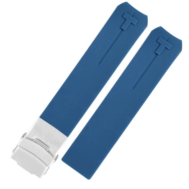 blue 1 clasp 21mm Силиконовые ремешки для часов 20 мм 21 мм для Tissot T013 T047 резиновый оранжевый ремешок T-Sport ремешок водонепроницаемый T013420A T047420A - Цвет ремешка: blue 1 clasp 21mm