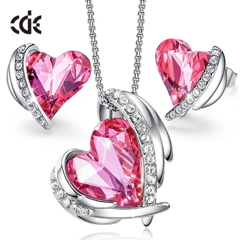 

CDE Women Jewelry Set Embellished with Crystals from Swarovski Necklace Earrings Sets Pink Heart Jewelry Valentine's Day Gift