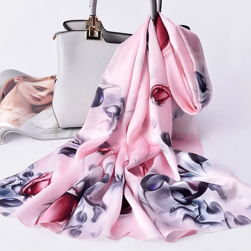 2021 Luxury Brand Real Silk Wraps for 100% Pure Silk Scarf Women Ladies Print Shawls Foulard Femme Natural Silk Scarves