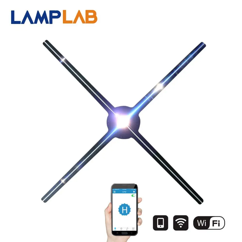 

LED 3D Hologram Advertising Fan Light Projector Holographic Imaging Display Logo Lamp Player 16G HD Shop Party Decoration Wifi