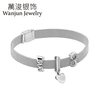 

Wanjun Jewelry 100% 925 Sterling Silver New Style Reflexions Series Bangles Beadeds Finished Product Bracelet Set Beads Charm