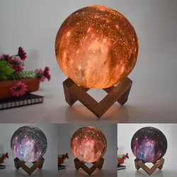 Новая 3D окрашенная Лунная лампа Светодиодная уникальная сферическая ночник дистанционное управление звездное небо лампа для детей