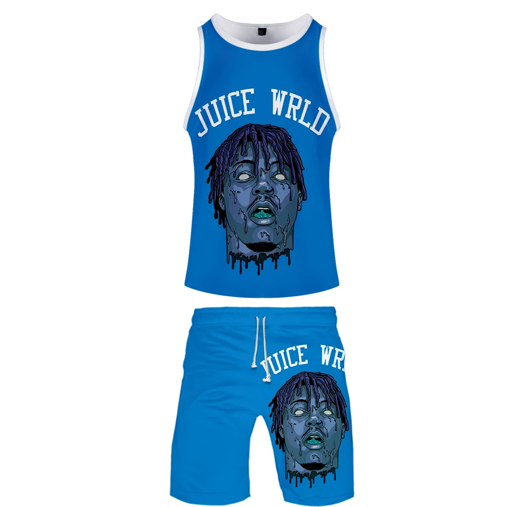 Летний мужской повседневный пляжный жилет без рукавов Juice Wrld, шорты, спортивный костюм+ штаны, Быстросохнущий Спортивный костюм, мужские спортивные костюмы