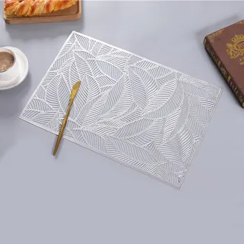 

Hot stamping placemat Creative Leaf PVC Cup Mats Coffee Table Mats Kitchen Christmas Home Decor