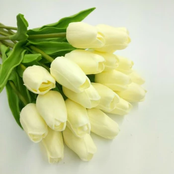 

10 Head Artificial Tulip Fake Tulips Flower Lifelike Wedding Home Party Decor 10pcs Flower & Leaves