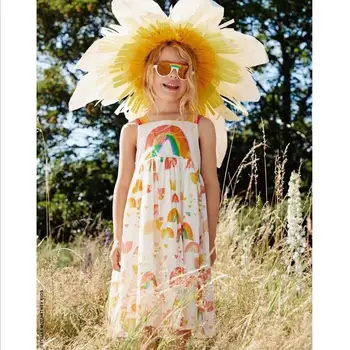 

Girls rainbow print summer dresses toddler girls fashion stylish clothes baby sleeveless rainbow flower pattern sling dress 1624