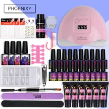 Набор для ногтей, полигель, набор 48 Вт/80 Вт, УФ лампа для ногтей, Гель-лак для ногтей, набор для быстрого наращивания ногтей, твердый желеобразный гель, полигель, маникюрный набор