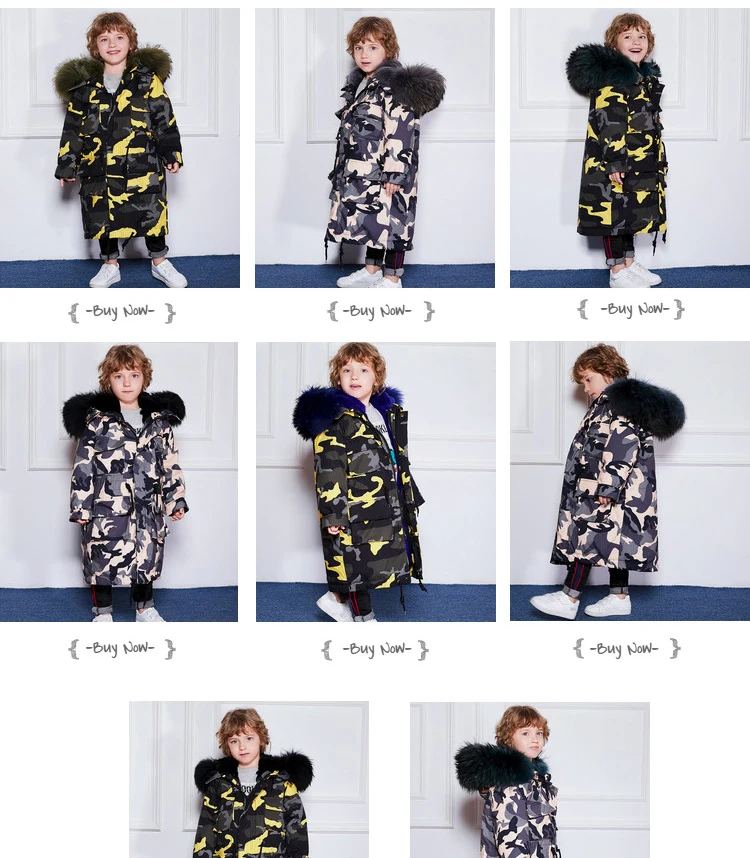 Детское пальто с натуральным кроличьим мехом, детская одежда, камуфляжное пальто с кроличьим мехом, длинное модное пальто с большим меховым воротником для малышей