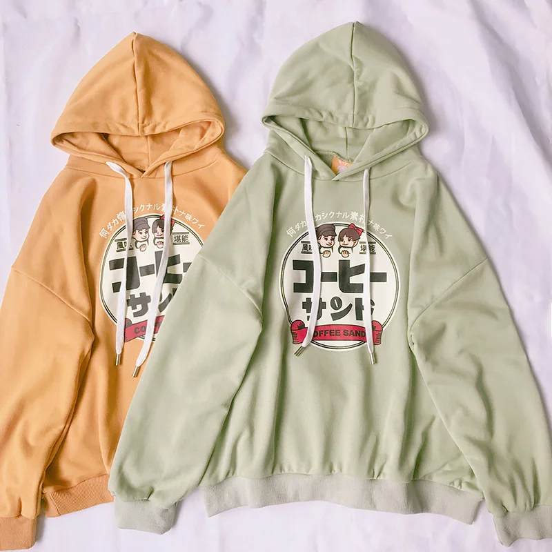 

Harajuku Mori Girl Cartoon Graphic Women Hoodies Sweatshirts Japanese Kawaii Long Sleeve Hooded Bestie Clothes New Autumn Tops