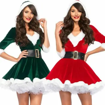 

Fashion Women Half Sleeve Pure Popular Dress Ladies Santa Claus Xmas Costume Cosplay Outfit Waistbelt Fancy Christmas Mini Dress