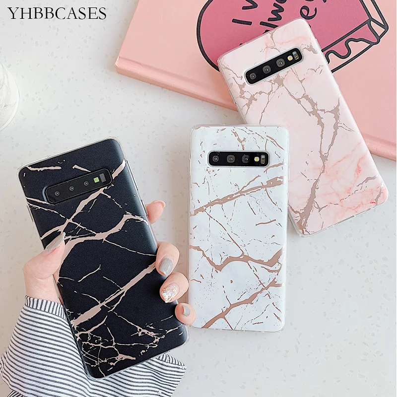 

YHBBCASES For Samsung Galaxy S8 S9 S10 Plus Luxury Laser Gold Line Marble Soft Case For Samsung Note 8 9 Shiny IMD Phone Cover