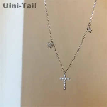 

Uini-Tail hot new 925 sterling silver cross micro-inlaid necklace Korean simple fashion temperament sweet high quality jewelry
