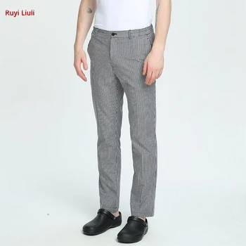 

Chef's overalls summer breathable plaid pants for both men and women in slim kitchen styles
