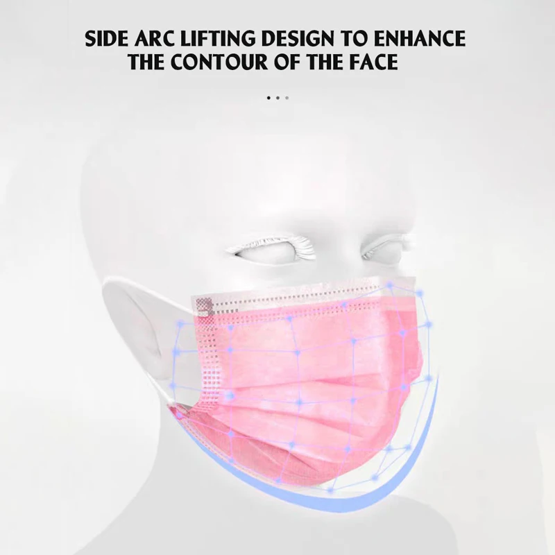 1050100 Pcs Pink Disposable Non-woven 3-layer Face Mask Breathable Masks With Elastic Earband Breathable Adult Mouth Mask (3)