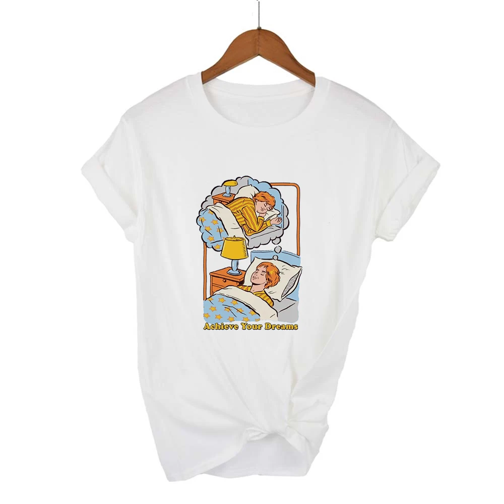 

Black Humor Vintage Casual Hip Hop T Shirts Women Sleep To Achieve Your Dreams Art Print Female T-shirt Harajuku Funny Tshirt
