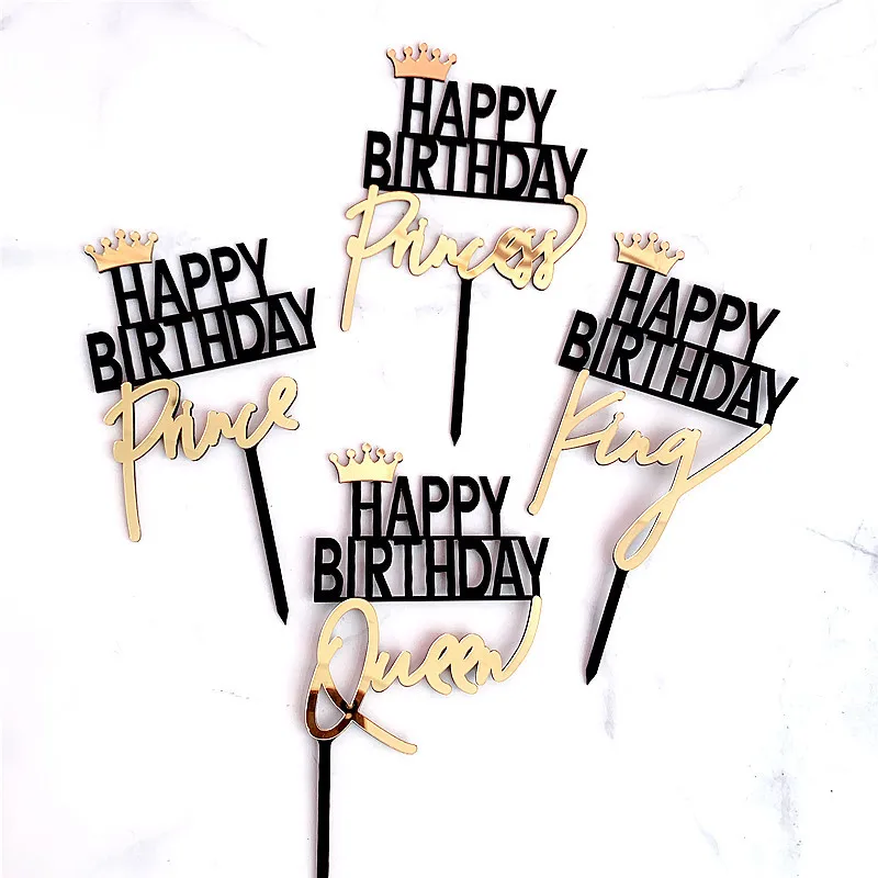 

Happy Birthday Acrylic Cake Topper Gold King Queen Prince Princess Cake Topper For Birthday Party Cake Decorations Baby Shower