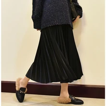 Осенне-зимние плиссированные юбки с высокой талией, Женские винтажные однотонные длинные юбки, женские эластичные юбки до середины икры
