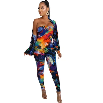 

Casual Print 2 Piece Set Women Tracksuit Autumn Winter Outfit Bodycon Jumpsuit Top Two Piece Long Pants Set Sport Suit Women Set