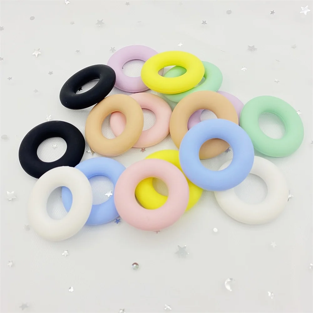 Donuts baby silicone teether teething toys silicone teething toys baby teething toys silicone beads silicone teether silicone teething beads silicone jewelry accessories 10pcs colorful ring circle beads DIY necklace babi toys chewing teeth toy kids gift
