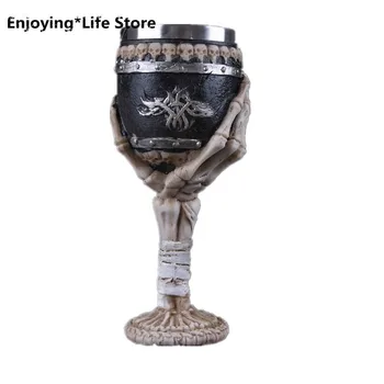 

Retro Resin Skull Red Wine Goblet Stainless Steel Beer Mug Halloween Bar Decoration Home Decoration