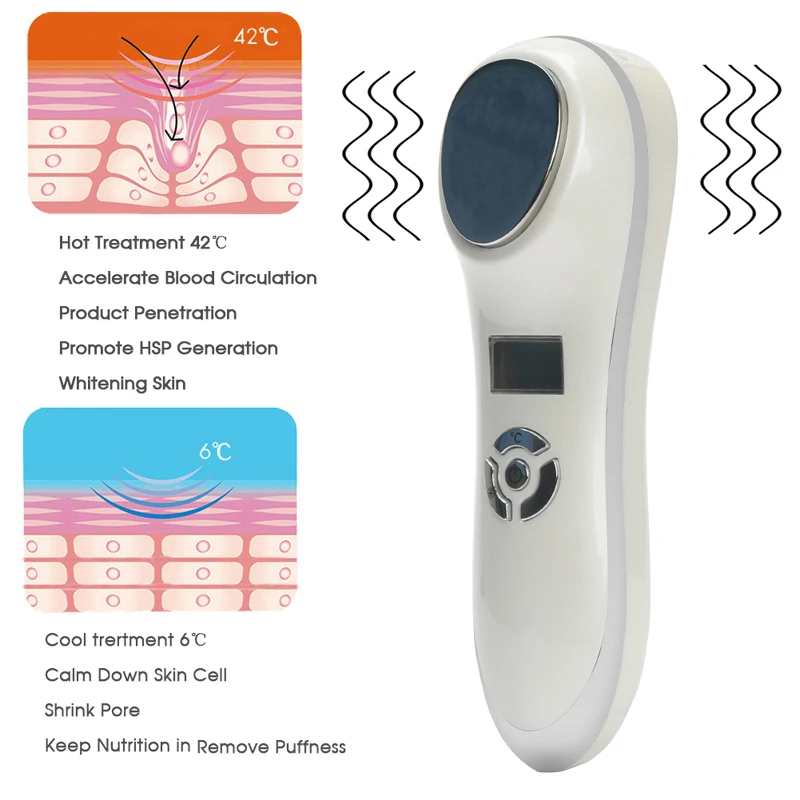 Портативный Ультра Соник горячая холодная терапия инструмент лифтинга лица звуковой вибрирующий уход за кожей лица эссенция Ион введение красота машина