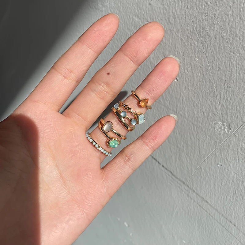 [韓国人気ジュエリー] nff Cluster Ring HZ 2021 New Korea 5pcs/set Colorful Stone Rhinestone Metal