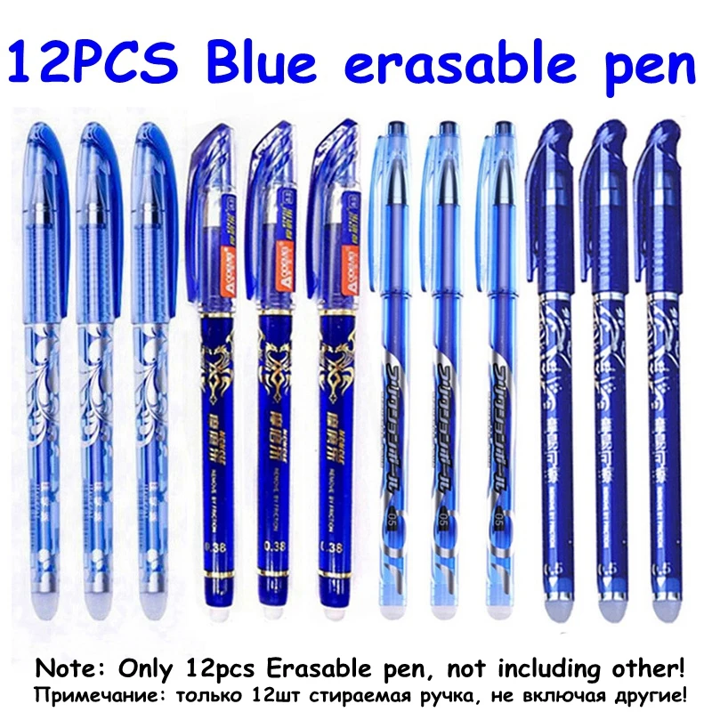 Note-12PCS-Blue pen 100 шт./лот, 0,5 мм, гелевая ручка, стираемая ручка, запасной стержень, набор, большая емкость, синие, черные чернила, Shool, моющаяся ручка, ручки, канцелярские принадлежности - Цвет: Note-12PCS-Blue pen