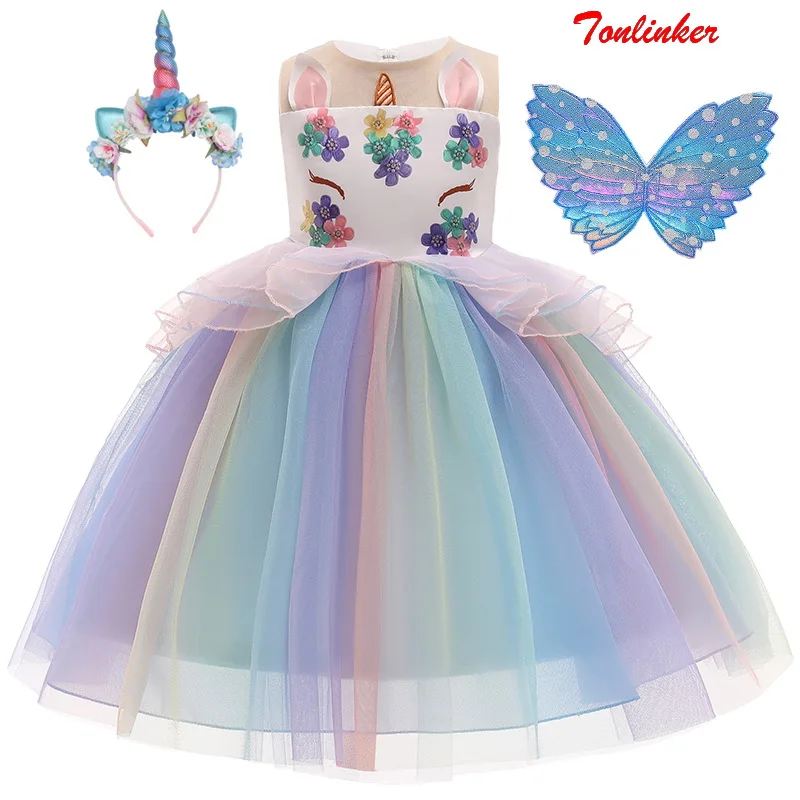 

Girls New Princess Unicorn Dress Cosplay Costume Kids Layered Deluxe Gown Child Carnival Halloween Birthday Party Fancy Dress