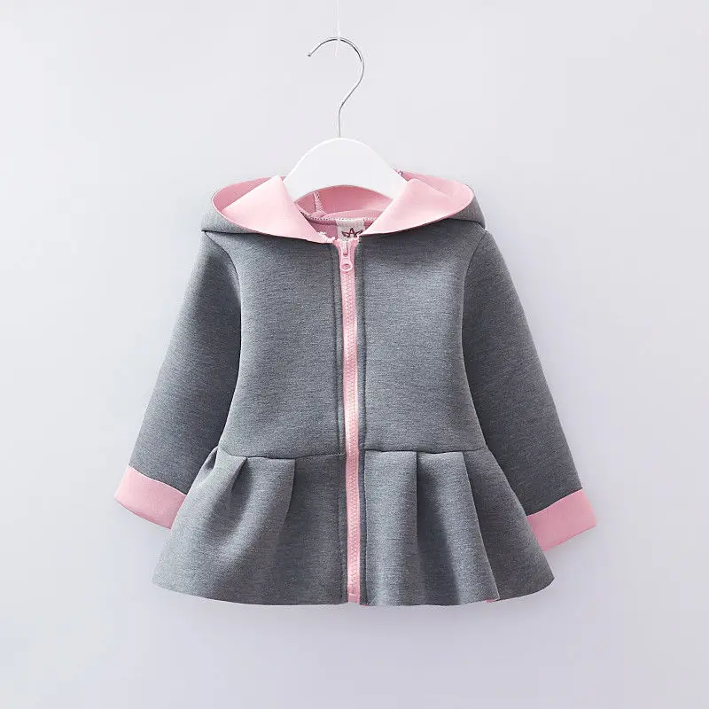 Высококачественное пальто для малышей; куртка для девочек; сезон осень-зима; хлопковое платье с капюшоном с рисунком кролика; цвет розовый, серый; куртка для маленьких девочек; Новинка года - Цвет: gray