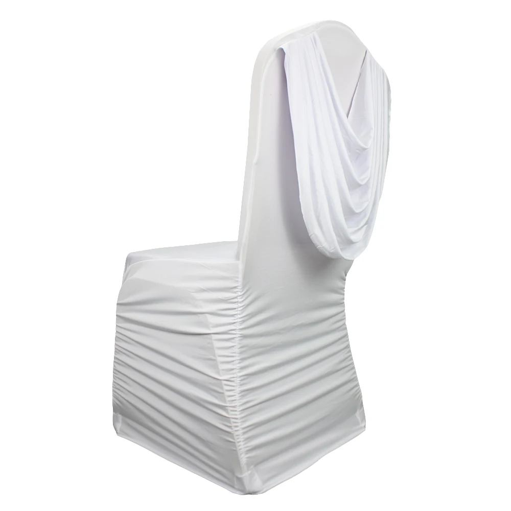 

50pcs White Ruched Ruffled Banquet Chair Cover with Valance at Back for Wedding Decor