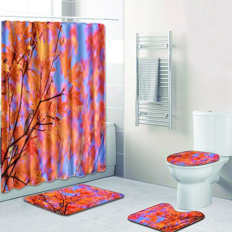 

Leaf Print Bathroom Waterproof Shower Curtain Modern Washable Polyester Fabric Thick Solid Bathroom Curtain Home Decoration