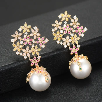 

GODKI Trendy Simulated Pearl Flower Cluster Earring For Women 2020 Fashion Geometric Round Earrings ZIRCON Cross Earring Jewelry