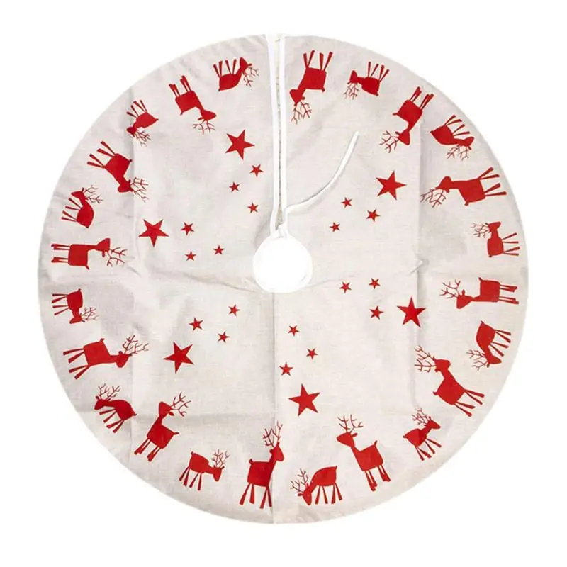 

100cm Christmas Tree Skirts Embroidered Elk Print Festival Home Party Decor