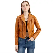 2021 autumn and winter Europe and the United States washed leather women's fashion lapel Slim women's leather jacket PU motorcyc