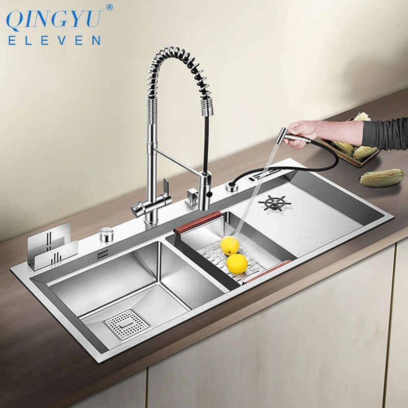 21 New Large Size Double Kitchen Sink Cup Rinser Sink 4mm Thickness 2mm Depth With Drain Plate Knife Holder Handmade Sinks Kitchen Sinks Aliexpress 21 New Large Size Double Kitchen Sink Cup Rinser Sink 4mm Thickness 2mm Depth With Drain Plate Knife Holder Handmade Sinks Kitchen Sinks Aliexpress