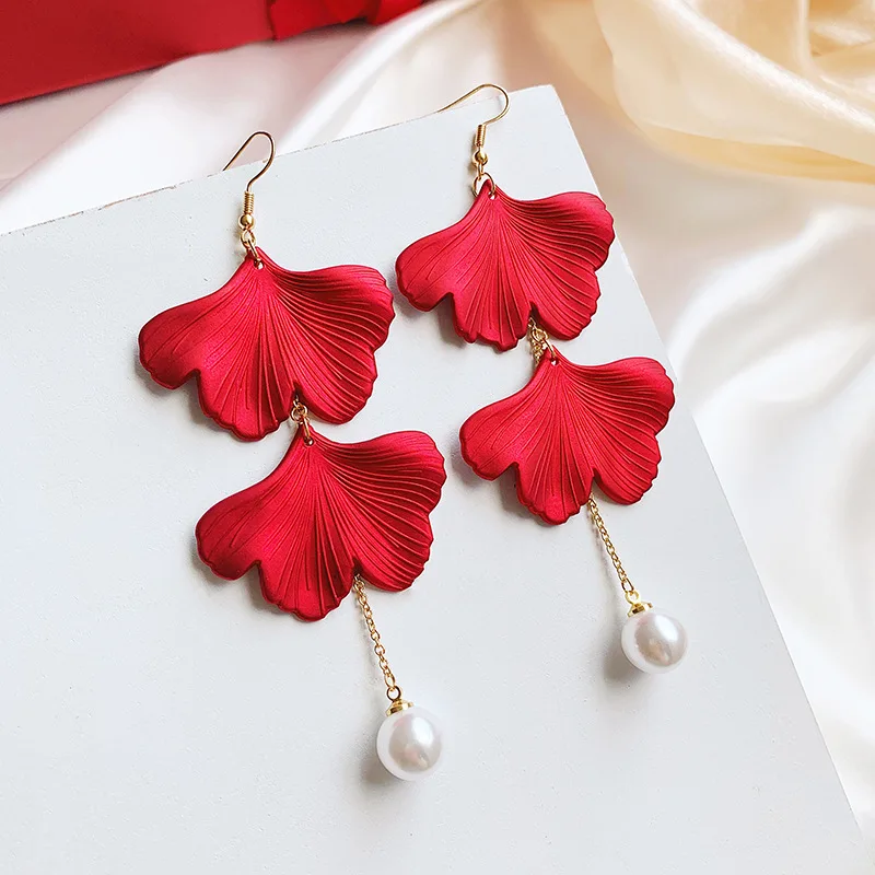 Aretes de mujer, современный стиль, дизайн, большие красные лепестки роз, серьги с кисточками, тренд, темперамент, летние корейские серьги для женщин - Окраска металла: 9