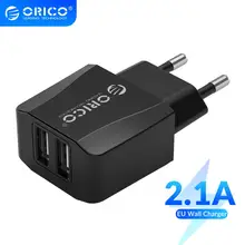 ORICO-cargador USB de 5V, 2,1a, 2 puertos, para iPhone, iPad, Samsung, Xiaomi, Huawei, enchufe europeo, cargador de teléfono móvil