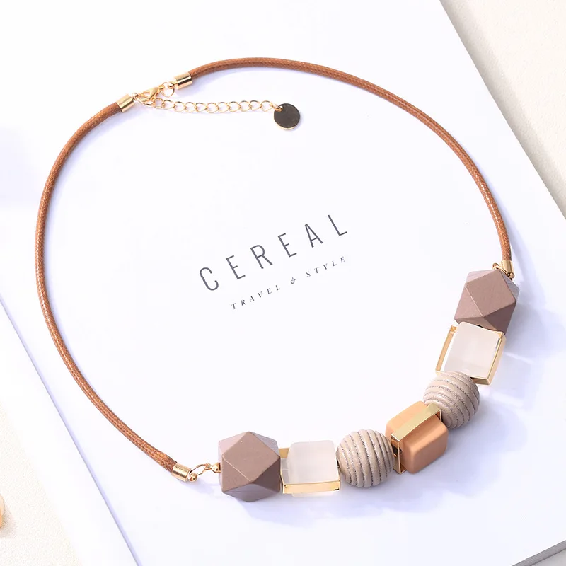 

Fashion Geometric Wood Handmade Statement Choker Necklace Vintage Tassel Sweater Chain Necklace Bohemian Women Jewelry