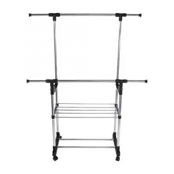 

Adjustable Rolling Steel Clothes Garment Hanger Organizer Garment Rack Heavy Duty Rail with Wheel Clothes HangingDrying Wardrobe
