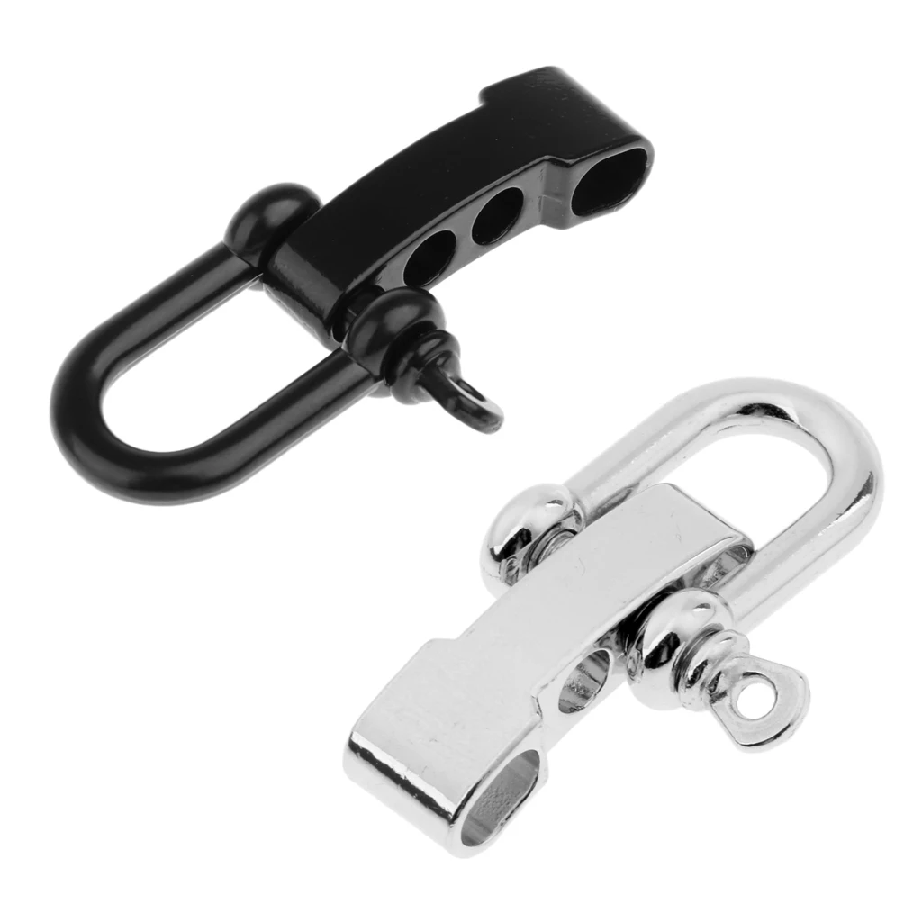 2Pcs Alloy Adjustable D Type Shackle Buckles for Survival Paracord Bracelet Braiding Weaving Outdoors 5.5x2.5cm