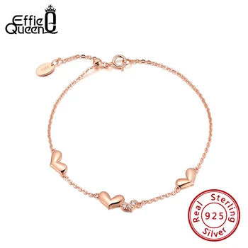 

Effie Queen Exquisite Real 925 Silver Bracelets Rose Gold Color with Heart Shape for Small Women Girl Wrist Fine Jewelry EQB09