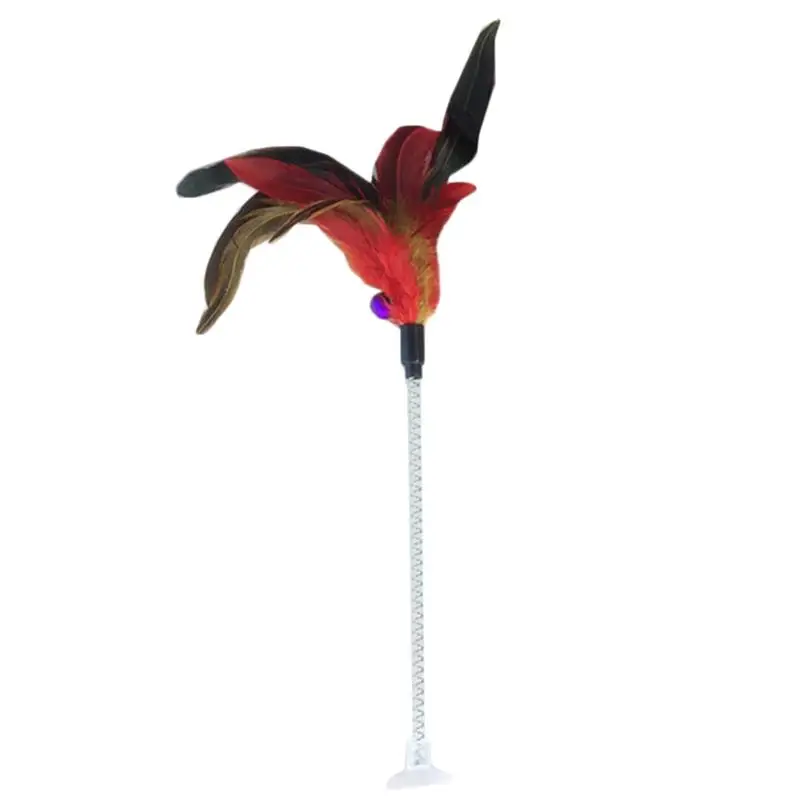Cat Toy 1pc Funny Interactive Suction Spring Cat Toy Cat Feather Wand Cat Teaser Pet Interactive Supplies Cat Favor Random Color 