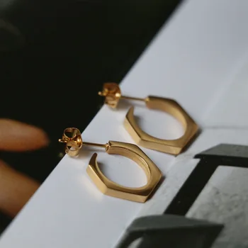

Hexagonal nut geometry gold hoop earrings for women stainless steel industry hardwear minimalist korean earrings fashion 2020