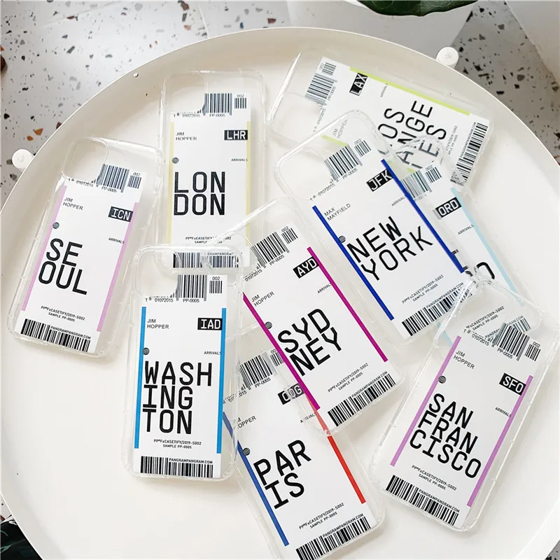 

Moskado Travel Label Country Phone Cases For iPhone 11 Pro Max 7 8 Plus X XR XS Max Air Ticket Letter Soft TPU Clear Back Cover