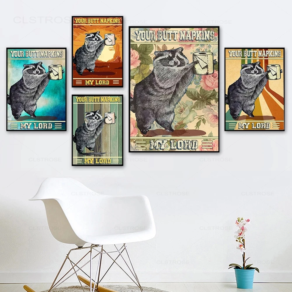 

Gray Cat Poster Your Butt Napkins Art Print Vintage Colorful Background Pictures Funny Bathroom Sign Canvas Painting Home Decor